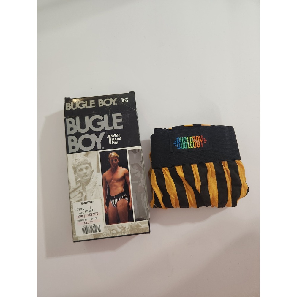 Bugle Boy Briefs Yellow Black Striped Vintage Hip Brief Small 28-30